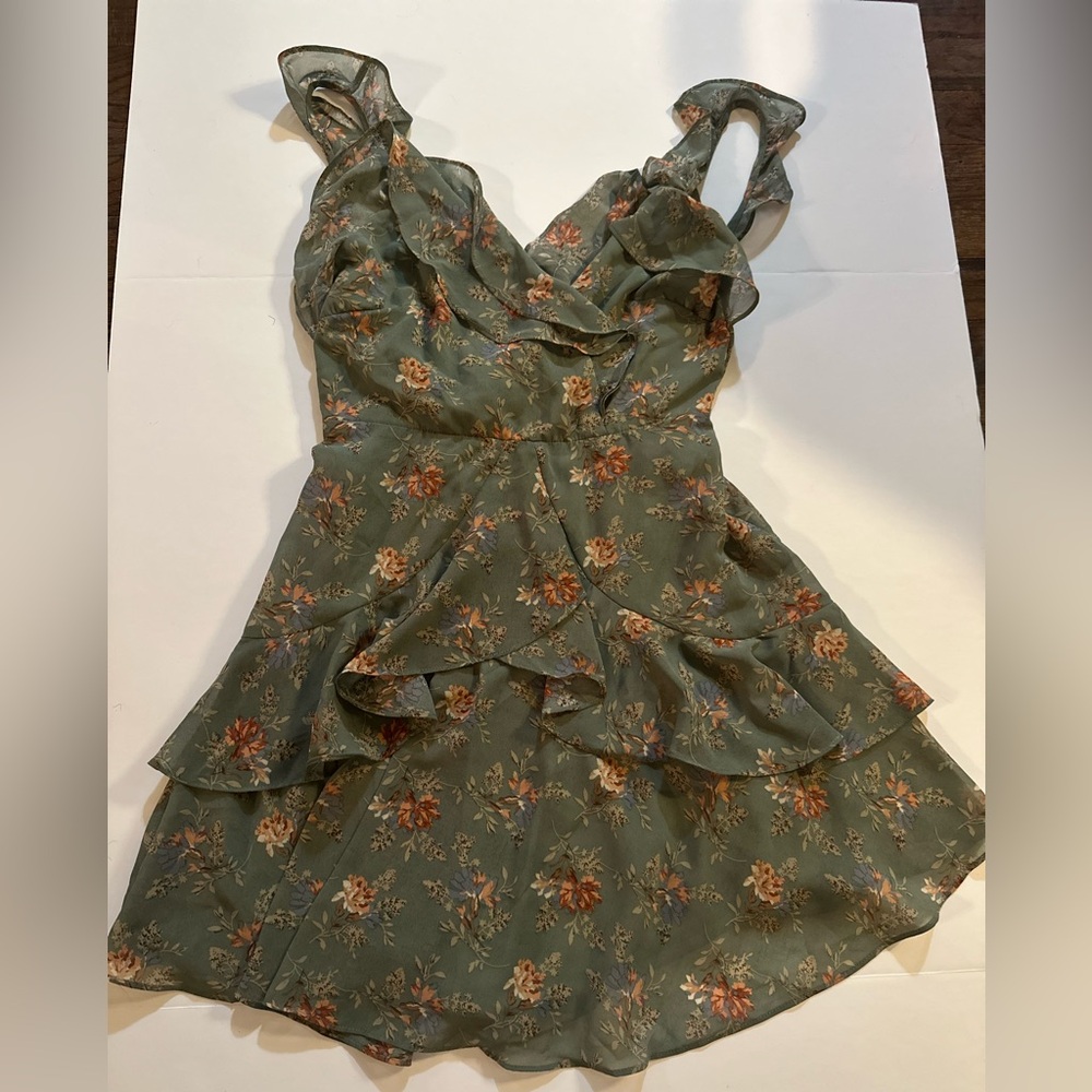 chiffon skater dress Windsor size small never worn NWT olive green blush tones